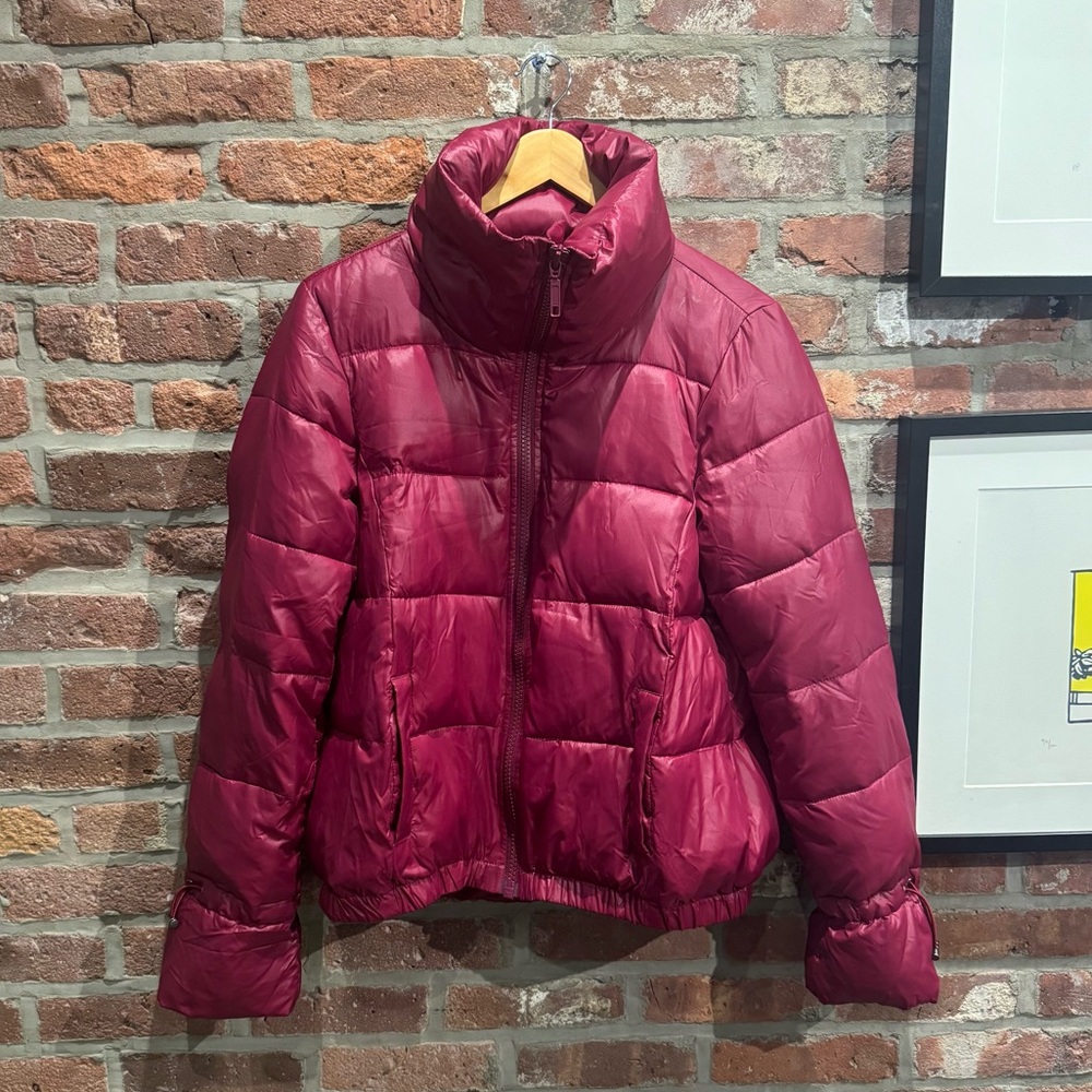 Cherry Red Puffer Jacket, Loft, Medium - Picture 5 of 9